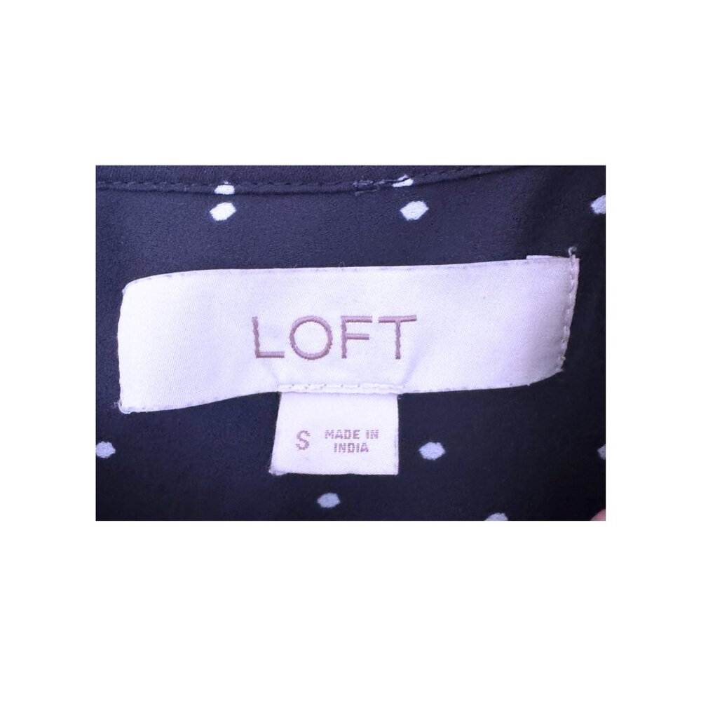 Loft Cap Flutter Sleeve Navy Top with White Polka Dots Lace Details Size Small - Picture 5 of 5